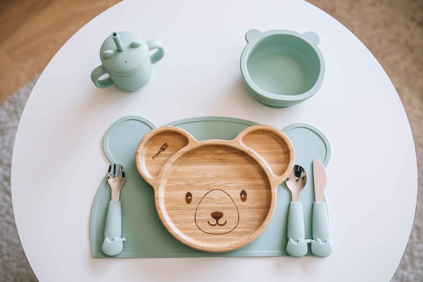Силіконовий килимок для годування дитини FreeOn Bear, green 46392 фото