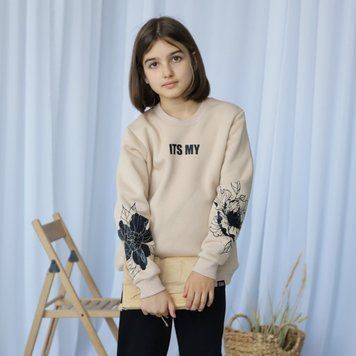 Свитшот подростковый для девушки "Its my "GBI TEENS зима тринитка с начесом р.140 бежевый 60676 фото