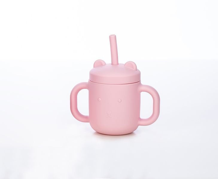 Силіконова чашка дитяча FreeOn з ручками і соломинкою, pink 46361 фото