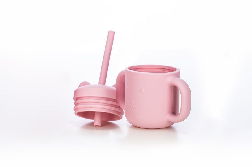 Силіконова чашка дитяча FreeOn з ручками і соломинкою, pink 46361 фото