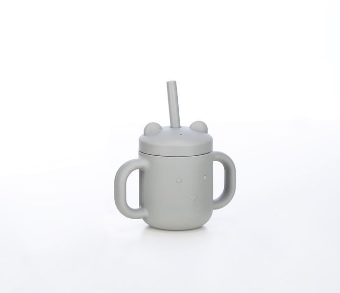 Силіконова чашка дитяча FreeOn з ручками і соломинкою, grey 46347 фото