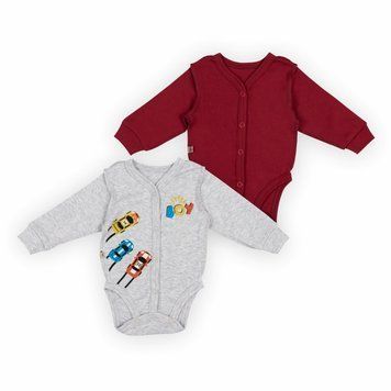 Комплект дитячих боді для хлопчика Gabbi BD-24- 2 (2шт) демісезонний р. 56 бордовий/сірий меланж 62899 фото