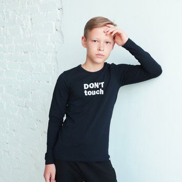 Лонгслів подростковый для парня "Don't touch" GBI TEENS демисезонный р.146 синий темный 59990 фото
