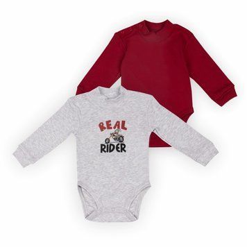 Комплект дитячих боді для хлопчика Gabbi BD-24- 6 (2шт) демісезонний р. 92 бордовий/сірий меланж 62918 фото