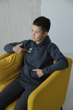 Худі підлітковий універсальний Gbi Teens зима тринитка з начосом р.140 сірий темний 60721 фото