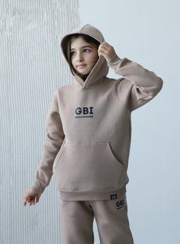 Костюм підлітковий худі та джоггери для дівчинки GBI TEENS зима тринітка з начосом р.146 бежевий 60751 фото